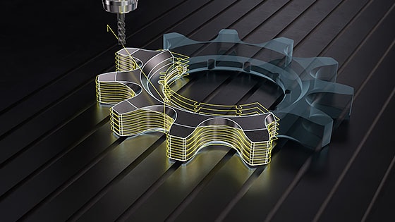 Rendering of a CAM toolpath on a sprocket 